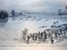 Impresión artística antigua 1872 University Boat Race Springfield Massachusetts 24 de julio