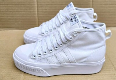 ADIDAS NIZZA MID SNEAKER GRÖßE UK 6,5 PLATEAUSOHLEN DREIFACH WEISS TADELLOS 
