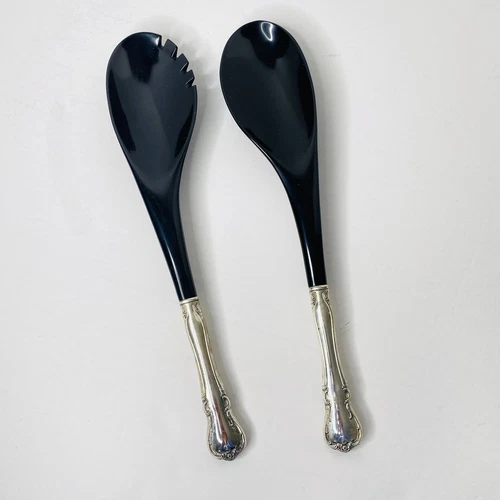 Towle French Provincial Sterling Silver Salad Serving Set Black Ebony Bowl VTG