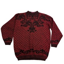 VTG Adele Knitwear Red Black Metallic Knit Pullover Sweater 3/4 Sleeve Hearts S*