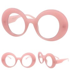 Womens Oversized Exaggerated Retro Clear Lens EYE GLASSES Large Round Pink Frame