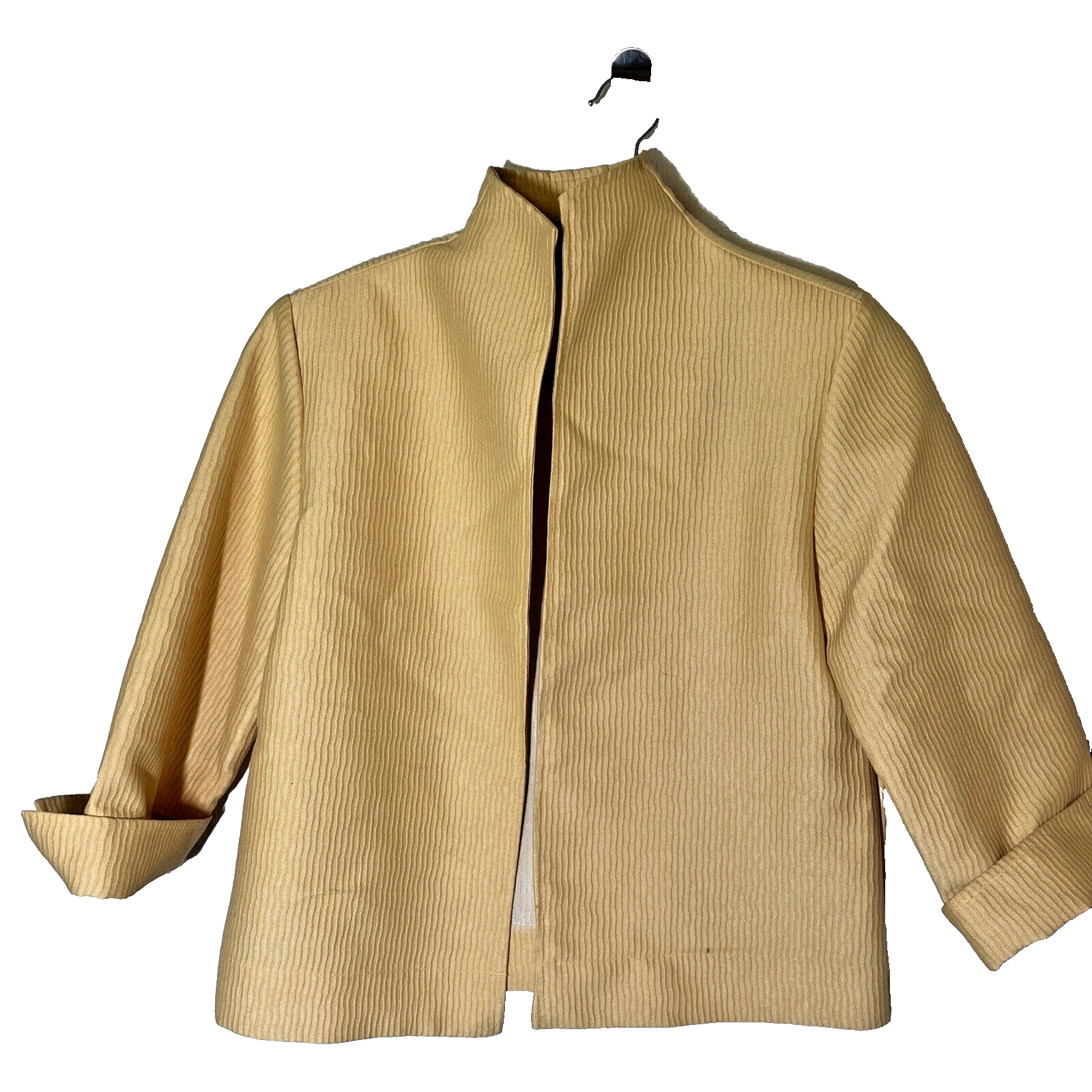 Giacca pony donna S dipinta unica USA giallo velluto a coste spalline