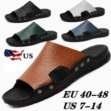 New Men's Summer PU Leather Casual Sandals Beach Shoes Anti-slip Flat Slippers