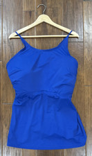 Cacique Swimsuit Tankini Top 26 Blue High Neck Built in Bra Adjustable Bathing