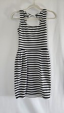 Women's Love ADY Sleeveless Black & White Stripe Summer Swing Tea Dress - Small