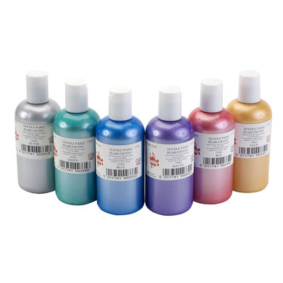 SET 6 x 150ml PERLGLANZFARBE STOFF TEXTILFARBEN METALLIC PERLFINISH FÄRBUNG