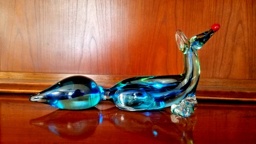 VTG MURANO BLUE BLOWN GLASS FOX SCULPTURE