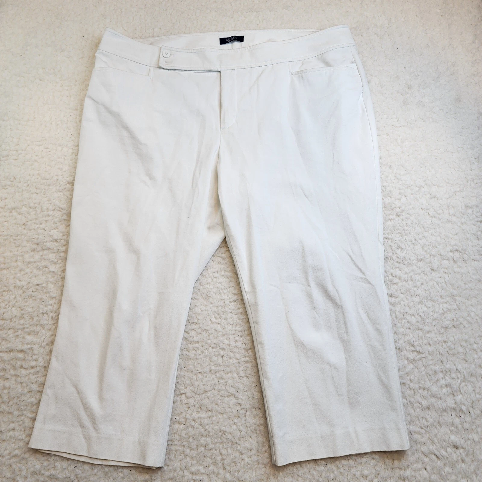 Chaps Capri Pants 18W White Coastal Summer Nautical Cotton Stretch Pockets
