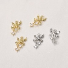 6pc CZ Pave Bow Tie Pendant,Cubic Zirconia Butterfly Charm,Zircon Flower Pendant
