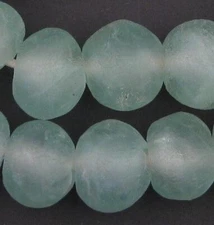 Super Jumbo Clear Aqua Recycled Glass Beads 35mm Ghana African Sea Glass Round