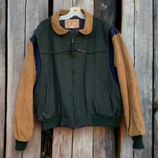 Vintage Rode Walker Gator Team Layered Jacket Green Tan Mens XL Full Zip Western