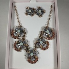 Fashion Gold Tone Statement Rhinestone Acrylic Necklace Earrings Set in Gift Box