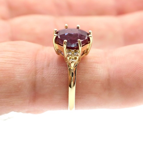 Classic 14k Solid Yellow Gold 2ct Lab Alexandrite and Diamond Ring Size 7 - Picture 5 of 6