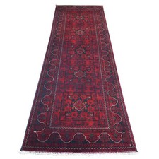 3' x 9'6" Red Afghan Khamyab Shiny Wool Hand Knotted Wide Runner Rug R71541
