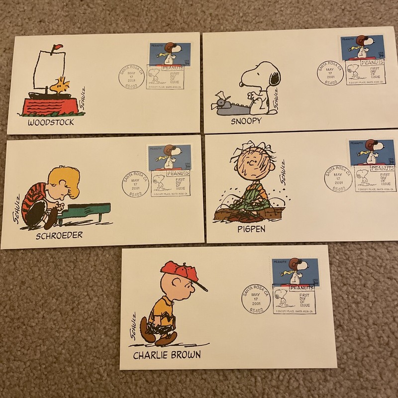 US 2001 Peanuts Snoopy First Day Of Issue Stamps - 5 Different - Santa Rosa