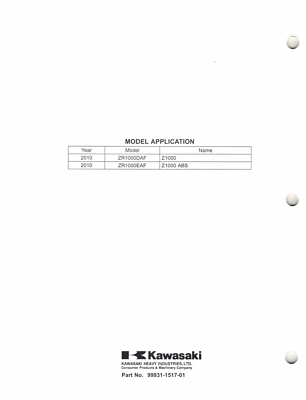 OEM Genuine Kawasaki New Bike Service/Assembly Manual Z1000 ZR1000