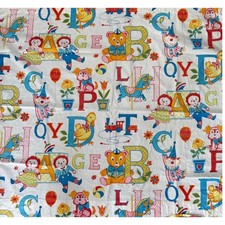 2 VTG Raggedy Ann Andy Fabric Panels Curtains Kids Alphabet Toy Print MCM 34x41