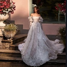 Lace Wedding Dresses Off Shoulder Long Sleeve A-Line Bride Dress Bridal Gown