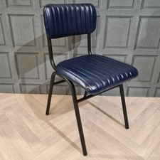 Vintage Industrial Rustic Dining Chairs Genuine Real Leather Ribbed Metal Home