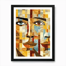 Mosaic Portrait Of Two Faces Art Pr Framed Wall Art Poster Canvas Print Picture