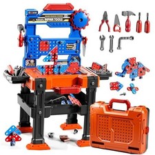 Kids Tools Toy Sets for Aged 3 4 5 6 7 8, 2 in 1 Blue-2 in 1 Workbench Toys
