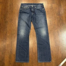 TRUE RELIGION Men’s 34x34 Relax Straight Dark Blue Flap Pocket VG Cond Free Ship