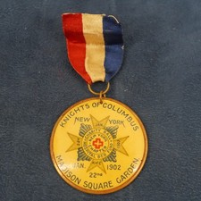 Vintage Knights of Columbus New York 1902 MSG Celluloid Pin & Ribbon