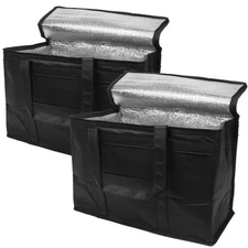Black Insulated Food Delivery Bag 11x8x9" 2 Pack Heavy Duty