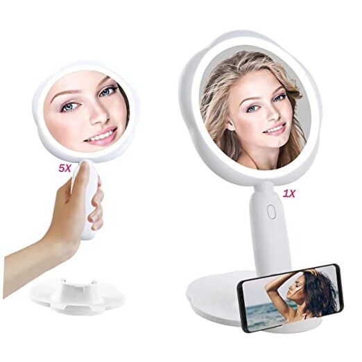 Portable Travel Lighted Makeup Mirror with Phone Stand and Touch Controls-image