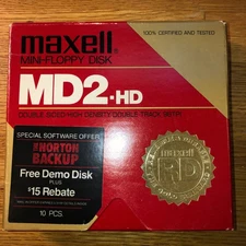 Maxell MD2-HD Mini-Floppy Disk 5-1/4" 10 pc. Pack New in Open Box