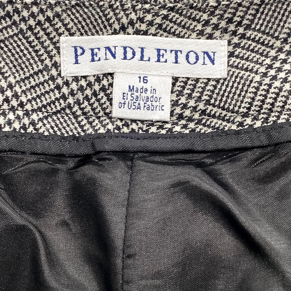 Calça Pendleton Feminina Vintage 16 Lã Padrão Houndstooth Forrada Preto e Branco - Imagem 3 de 4