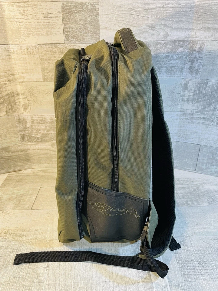 Mochila De Colección Y2K Ed Hardy Tamaño Completo Verde Llameante Calavera Espadas Nueva Sin Etiquetas Foto 3 de 4