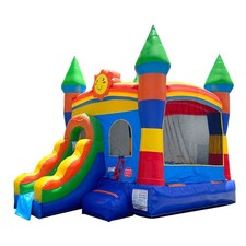 Commercial Inflatable Bounce House Slide Combo Rainbow Smiley Face Castle Blower