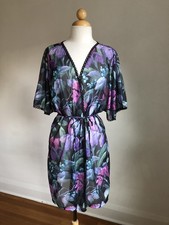 GORGEOUS VTG CACHET Purple Floral Sheer Chiffon  Lace Robe Dressing Gown SZ M