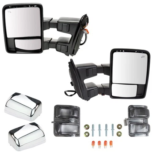 Tow Mirror Power Folding Telescoping Heated Smoked Signal Chrome Pair for Ford