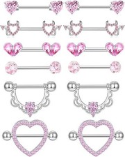 Nipple Rings 6 Pairs Stainless Steel Heart Bu...