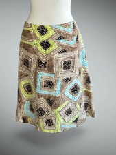 Talbots Collection Geometric Mosaic Silk Linen A-Line Skirt Size 6