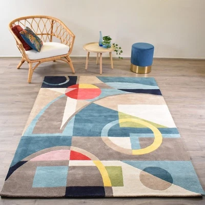 Tapis moderne abstrait multicolore touffeté à la main - 100 % laine de Nouvel... - Photo 1/4