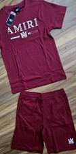 AMIRI Men's 2 Piece Set T-Shirt & Shorts 100% Cotton Size XL,Short Sleeve Burgdy