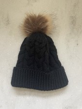 Infant Toddler Hat Winter Knit Beanie Black Brown Pom Pom