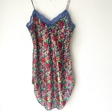 Vintage Floral Chemise Nightgown Medium Slip Dress Lace Trim Fairy Feminine