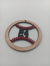 Number 24 Baseball Christmas Round Ornament Wood Cutout Print 4"