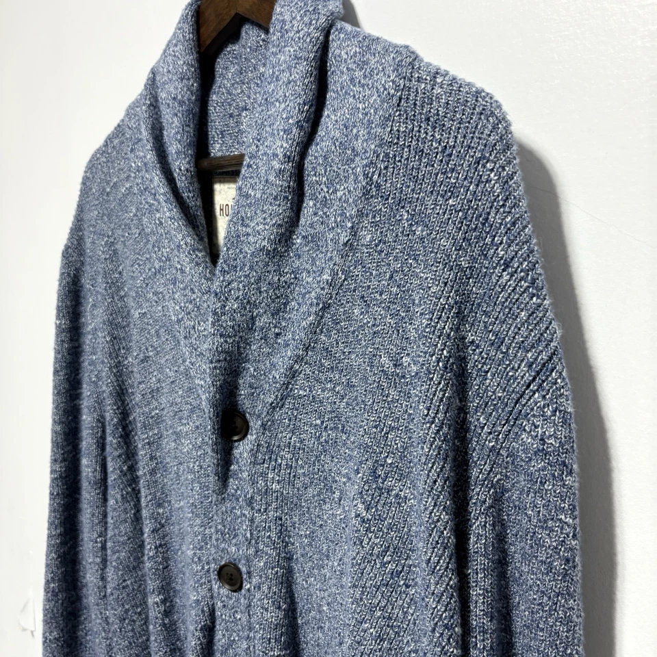 Cárdigan Hollister Para Hombre L Azul Mármol Coctelera Tejido Botón Bolsillos Frontales Relajado Foto 3 de 4