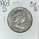 1963-D  FRANKLIN SILVER HALF DOLLAR ~ CH AU  ~ NICE COIN ~ 90% SILVER
