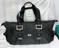 Large Kenneth Cole Reaction black nylon adjustable satchel bag with pink lining 