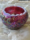 Fenton Art Glass Carnival Iridescent Plum Waterlily Rose Bowl Vase Water Lily
