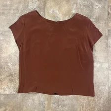 e style vintage y2k chocolate brown full zip back 100% silk top size large