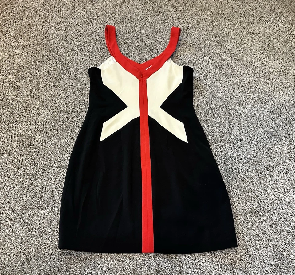 JAY GODFREY Size 4 S Red Black Ivory Geometric Cocktail Pencil Dress R $345 - Image 4 of 4