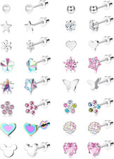 16 Pairs Hypoallergenic Screw Back Earrings for Girls Women Surgical Steel Cute