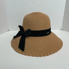 Sun N’ Sand Headwear Hat Bucket Braided Adjustable Tan Black UPF 50 Beach Travel